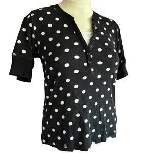 Juniors Top Size XL Black White Polka Dots Retro Classic Twee Work School Office